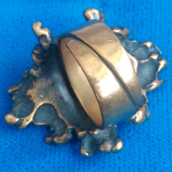 Signed Brutalist Bronze Ring by Artist Pentti Sarpaneva Turun Koru Finland Large - Picture 5 of 8